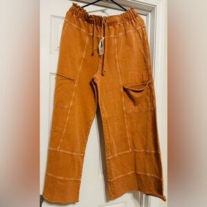 Easel Mineral Washed Boho Elegant Wide-Leg Tan Pants for Women